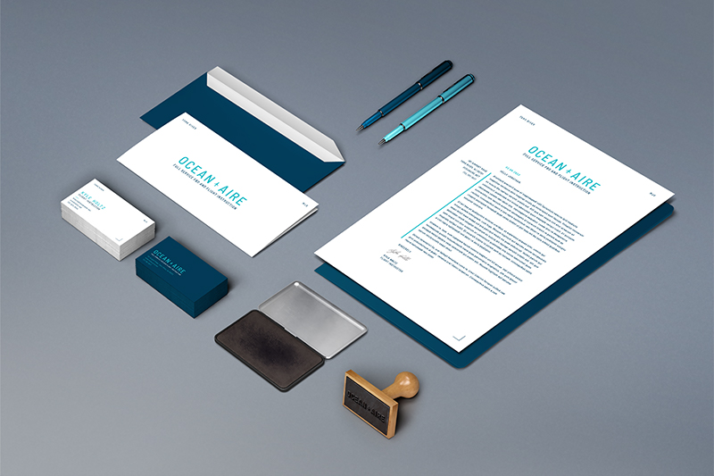 Branding mockup for Ocean Aire stationery