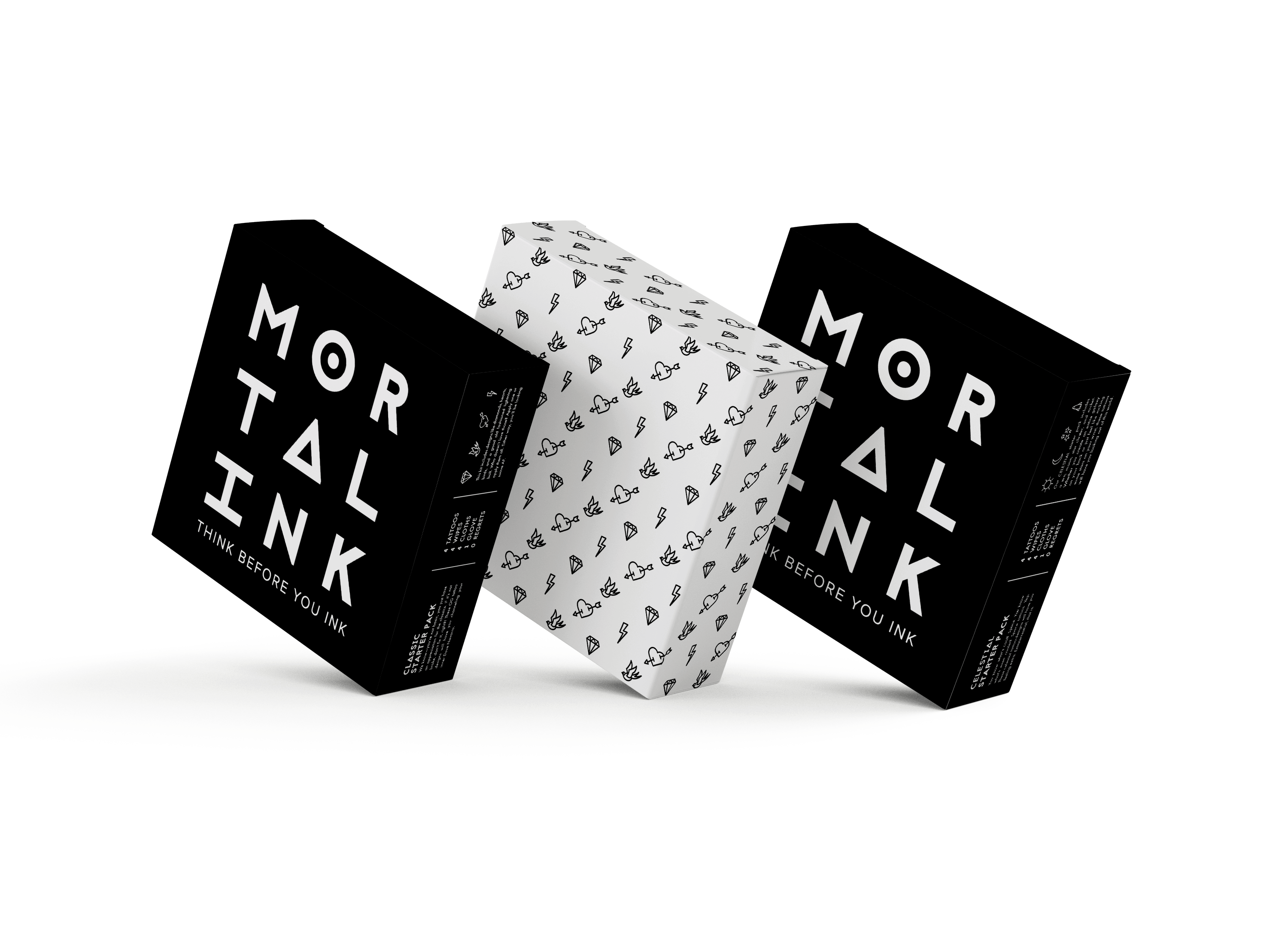 Packaging mockups of square boxes for Mortal Ink