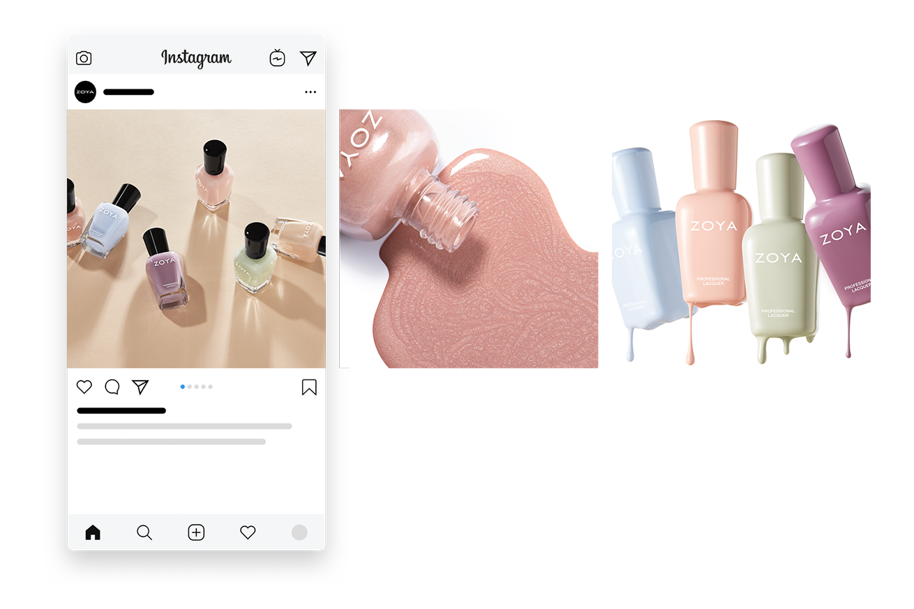 Instagram carousel showing pastel nail polish collection