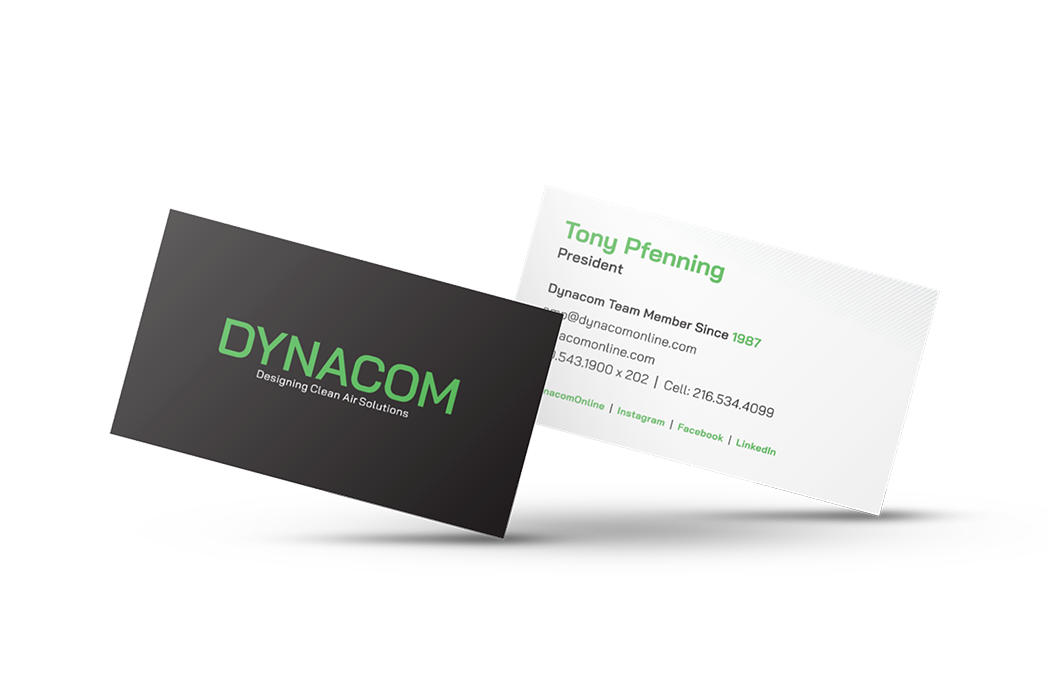 Dynacom identity shown on new company business cards